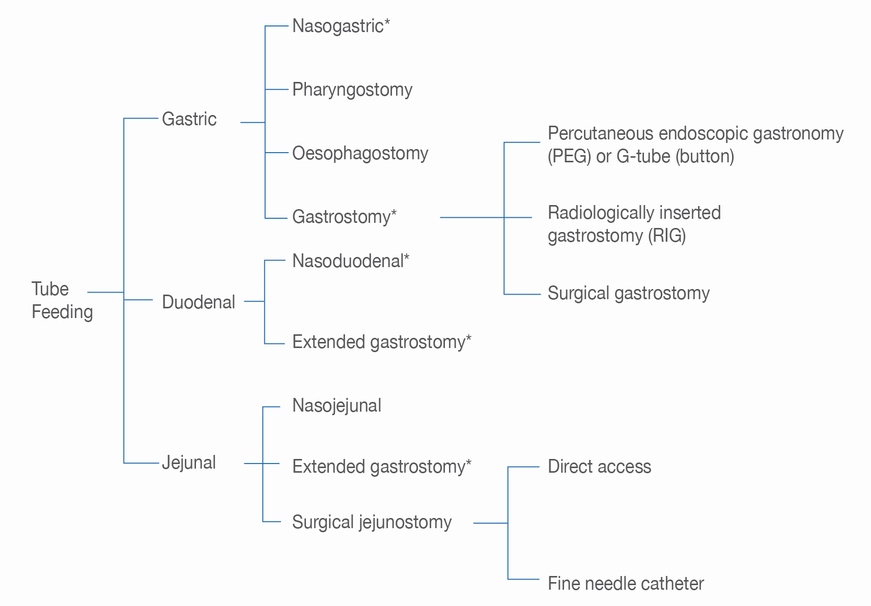 Routes for Enteral Tube Feeding (ETF). *Preferred routes. (adapted from Sobotka 2011)
